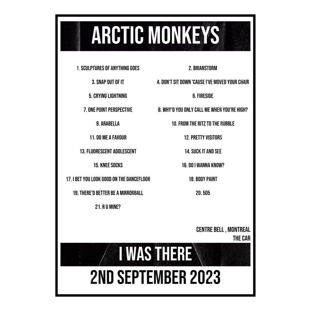 Arctic Monkeys Montreal 2nd September 2023 Setlist poster