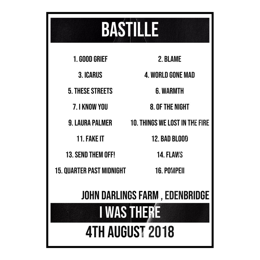 Bastille Edenbridge 4th August 2018 Setlist poster