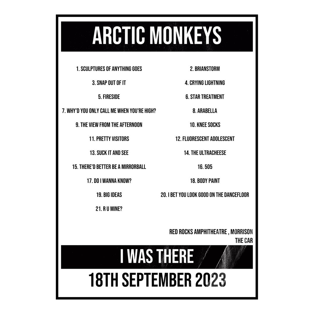 Arctic Monkeys Morrison 18th September 2023 Setlist poster