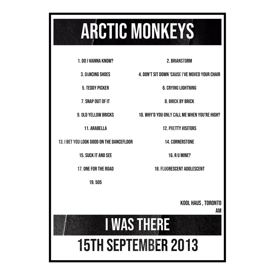 Arctic Monkeys Toronto 15th September 2013 Setlist poster