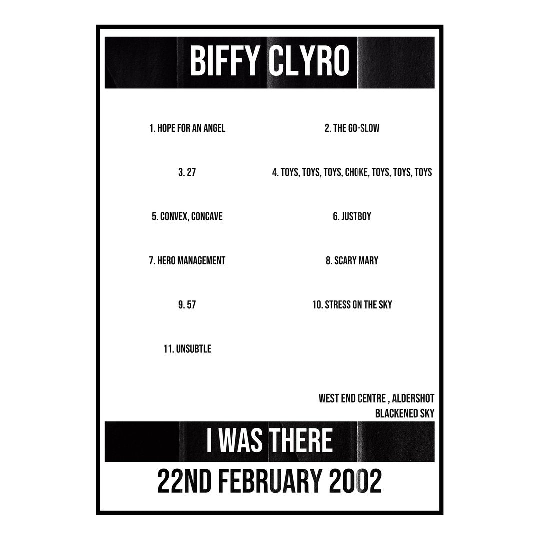 Biffy Clyro Aldershot 22nd February 2002 Setlist poster