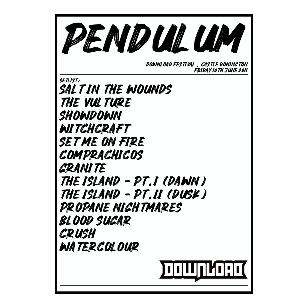 Pendulum Castle Donington 10th June 2011 Setlist poster