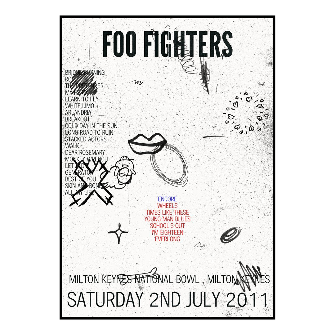 Foo Fighters Milton Keynes 2nd July 2011 Setlist poster