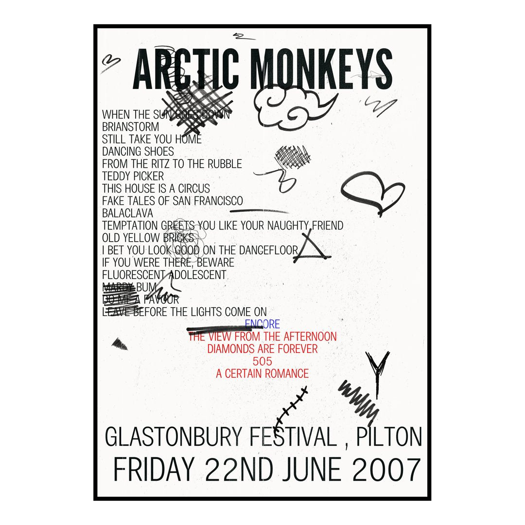 Arctic Monkeys Pilton 22nd June 2007 Setlist poster