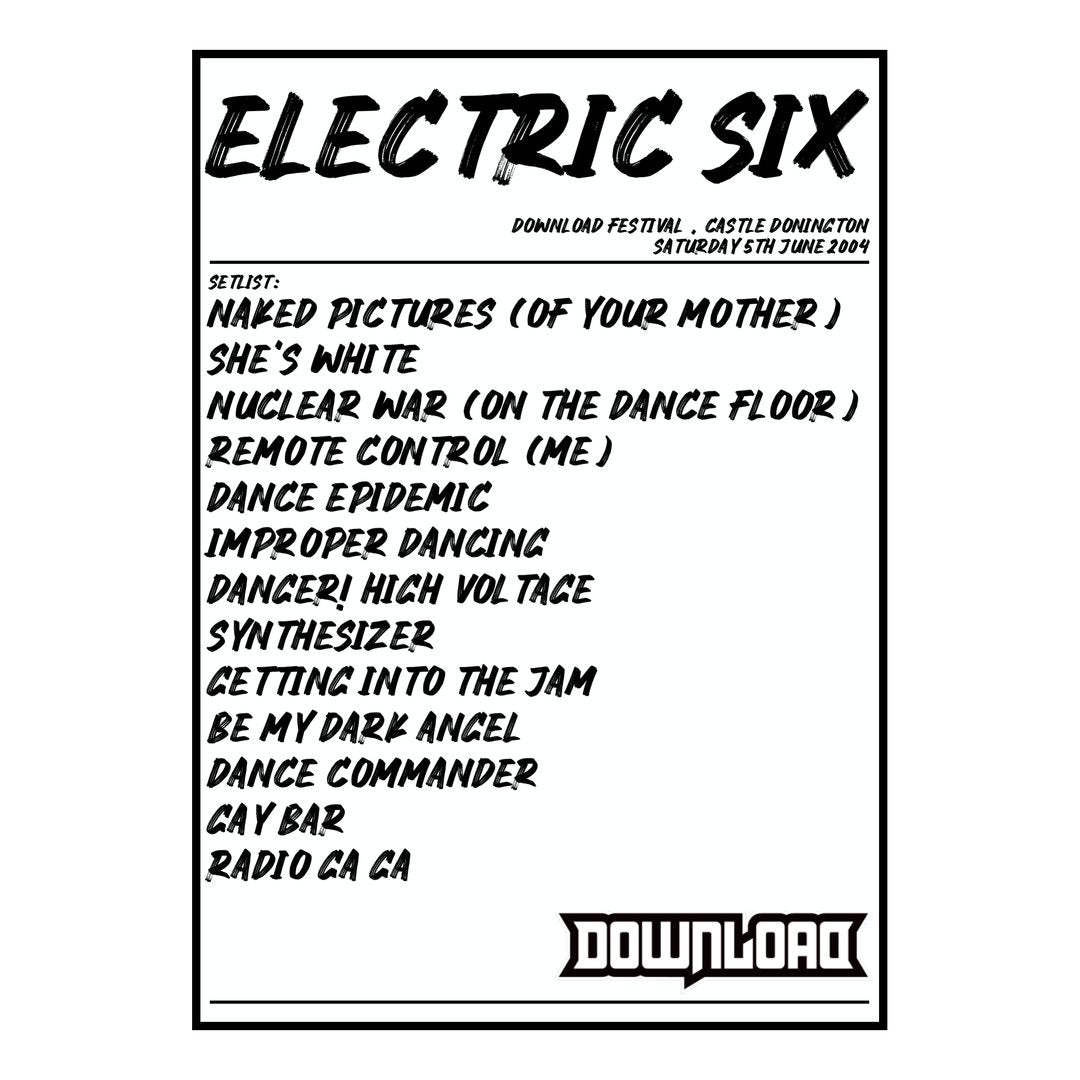 Electric Six Castle Donington 5th June 2004 Setlist poster