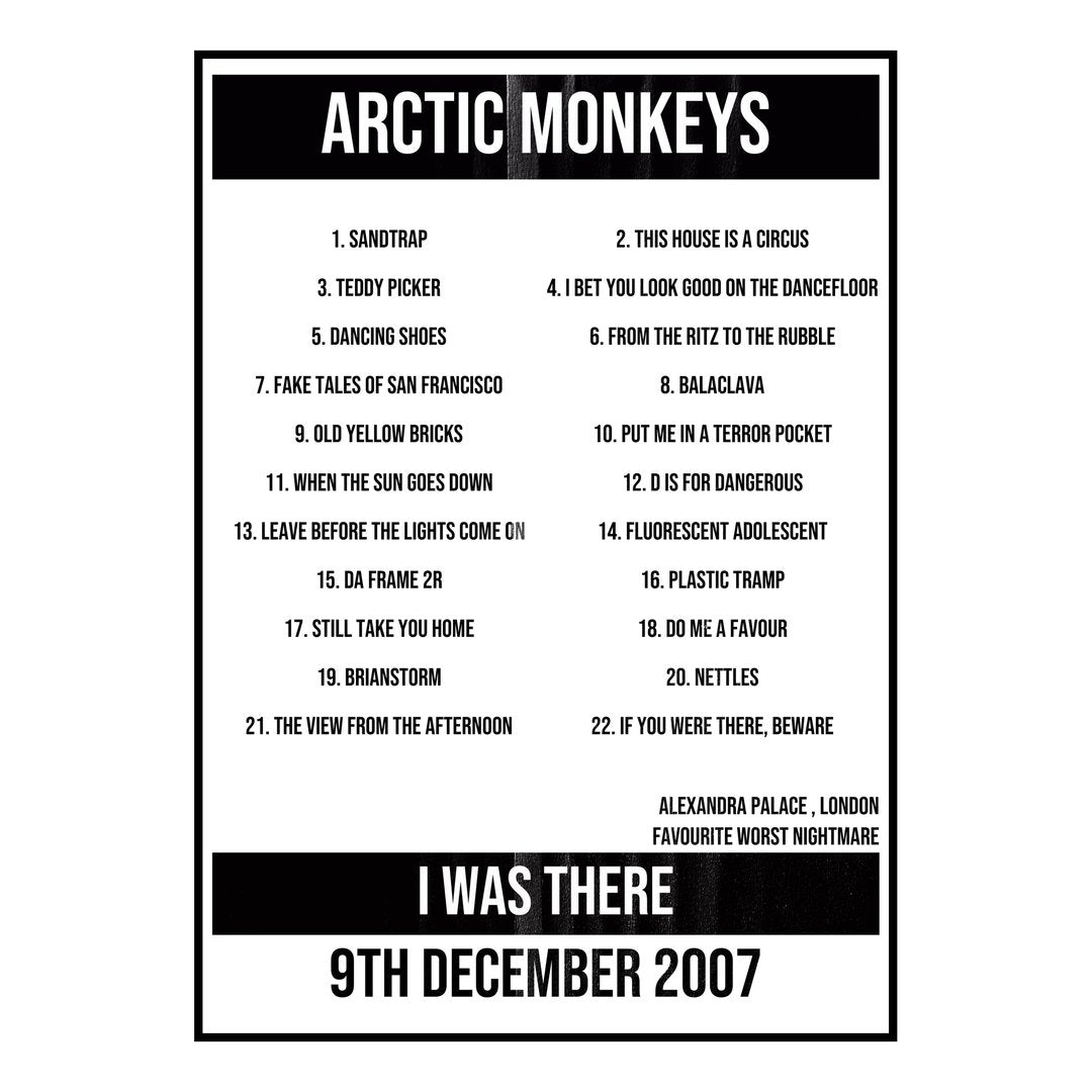 Arctic Monkeys London 9th December 2007 Setlist poster