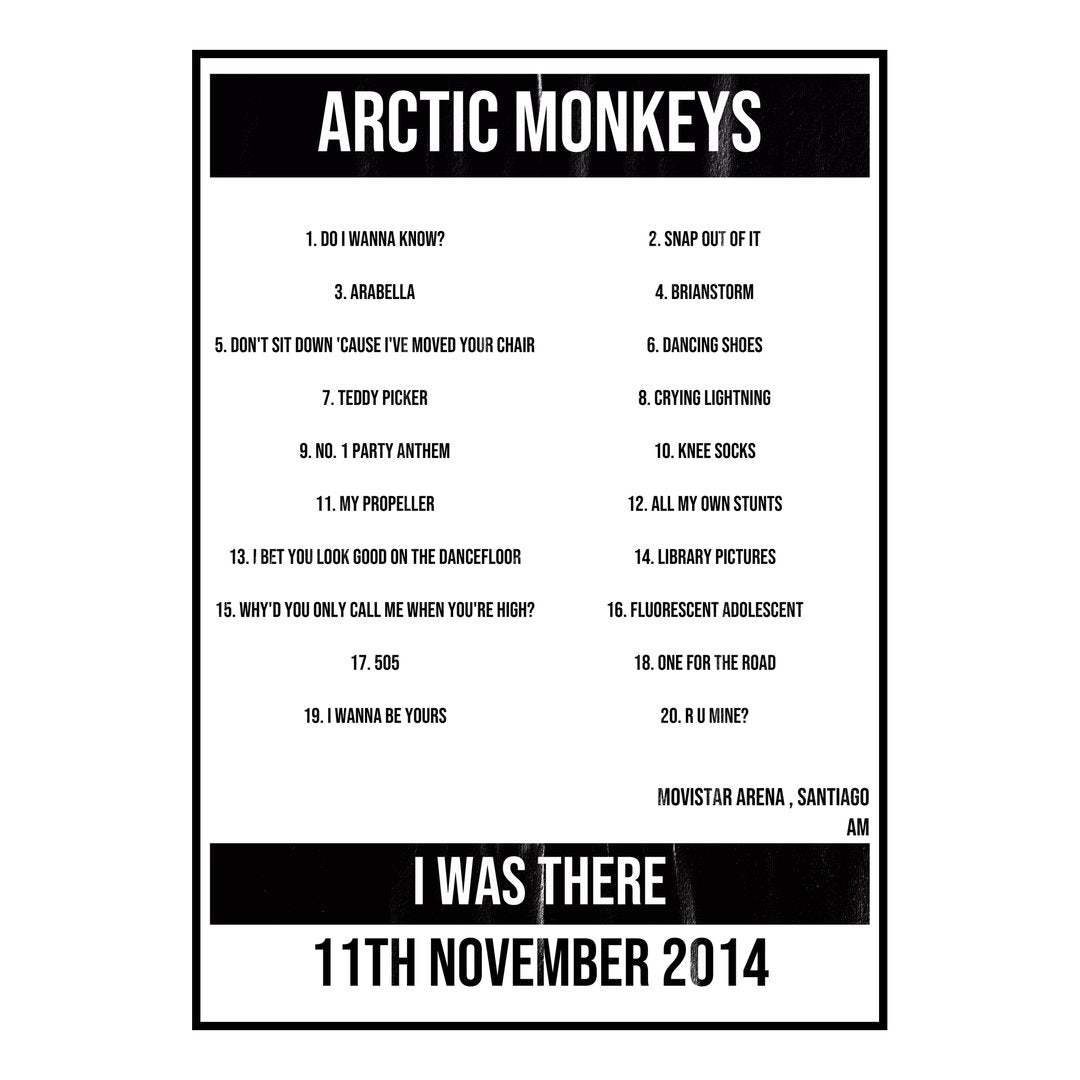 Arctic Monkeys Santiago 11th November 2014 Setlist poster