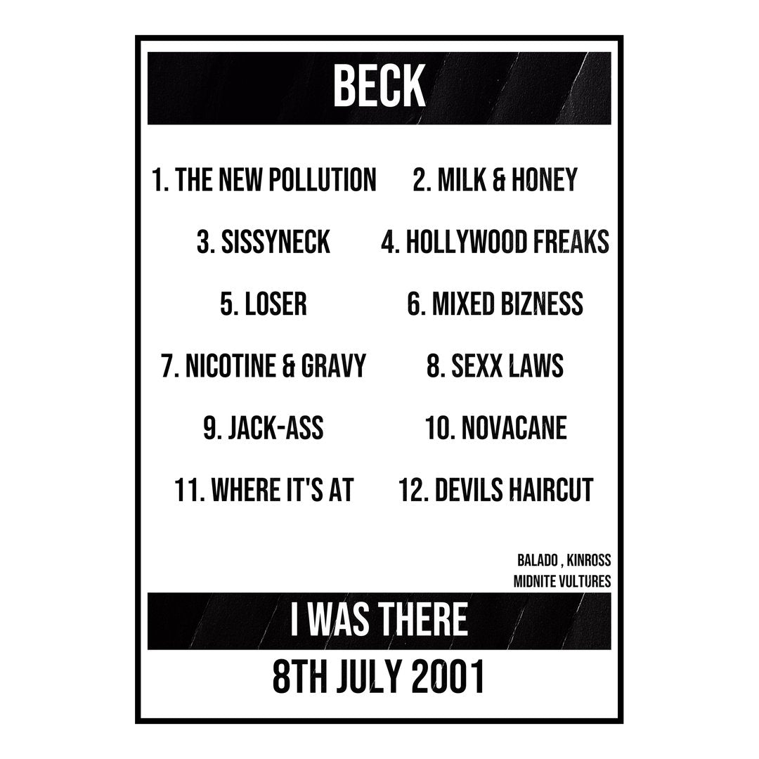 Beck Kinross 8th July 2001 Setlist poster