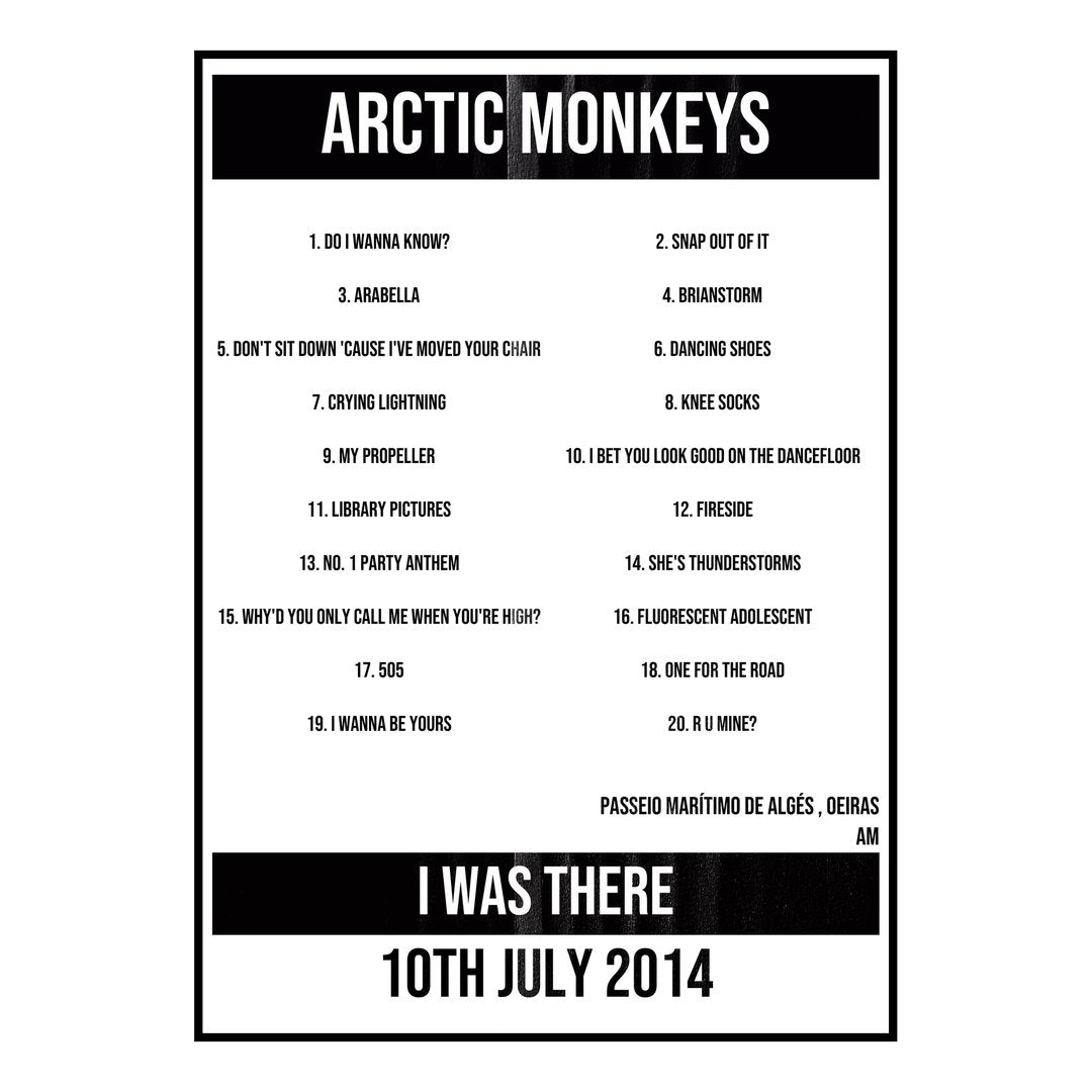 Arctic Monkeys Oeiras 10th July 2014 Setlist poster