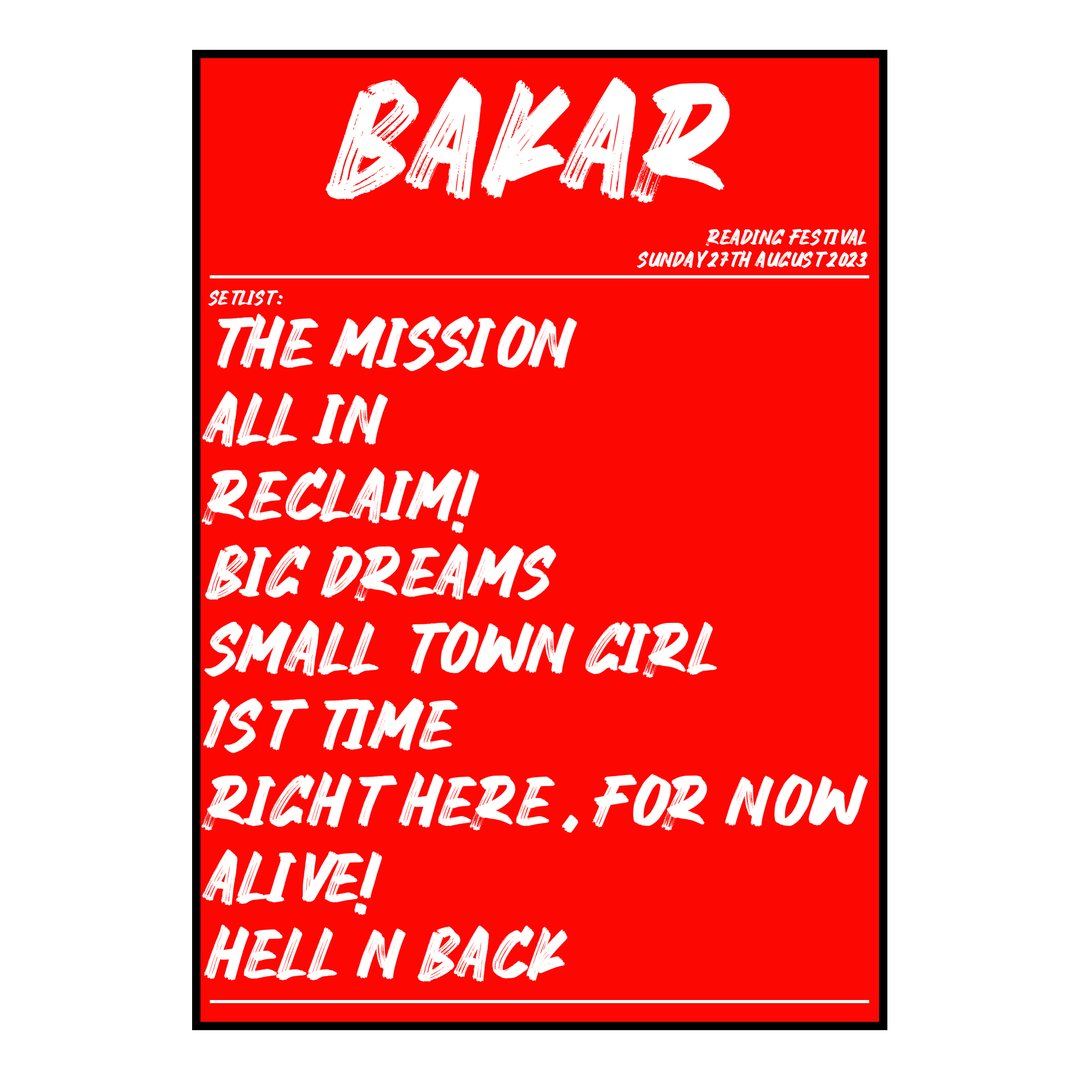 Bakar Reading 27th August 2023 Setlist poster