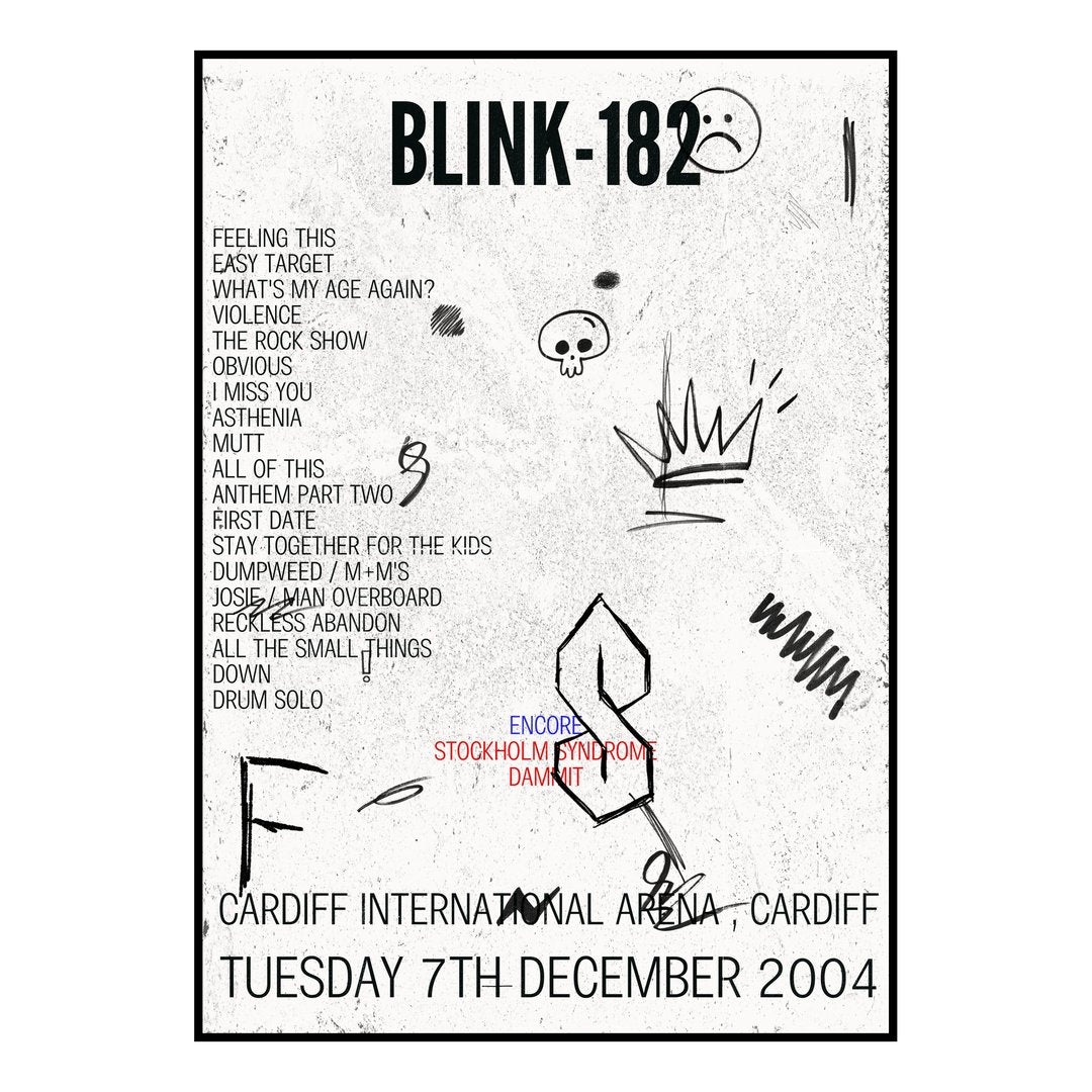 blink‐182 Cardiff 7th December 2004 Setlist poster