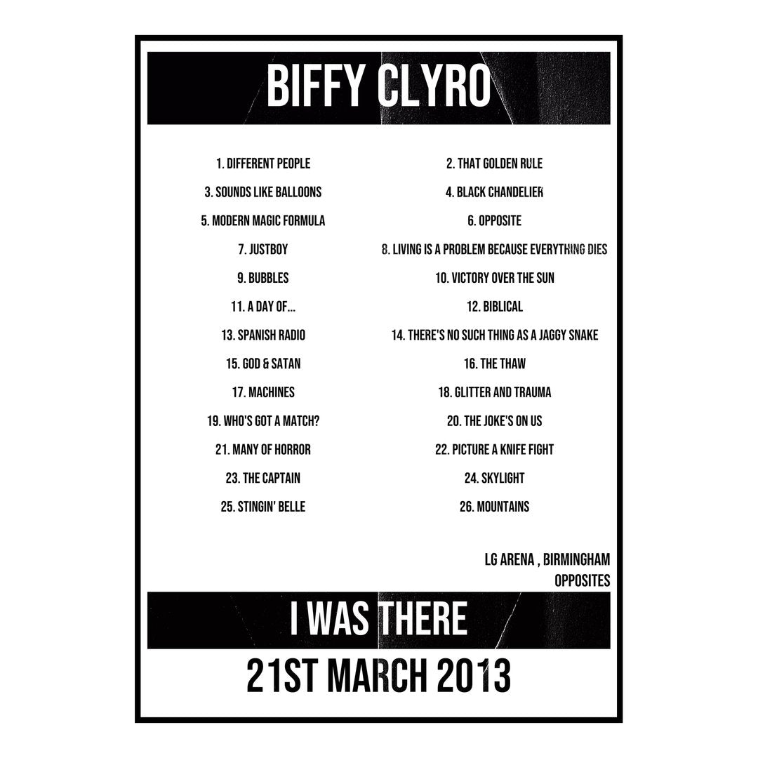 Biffy Clyro Birmingham 21st March 2013 Setlist poster