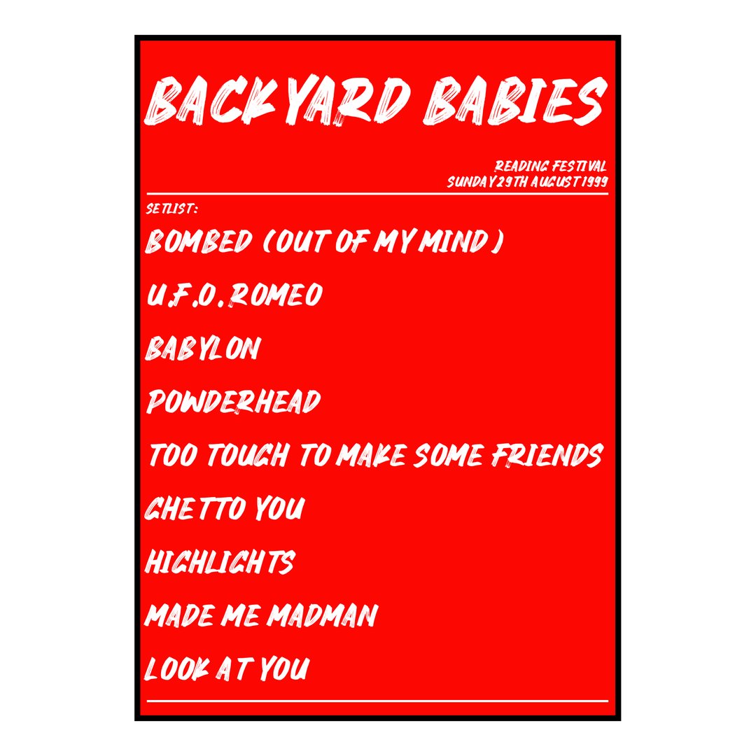 Backyard Babies Reading 29th August 1999 Setlist poster