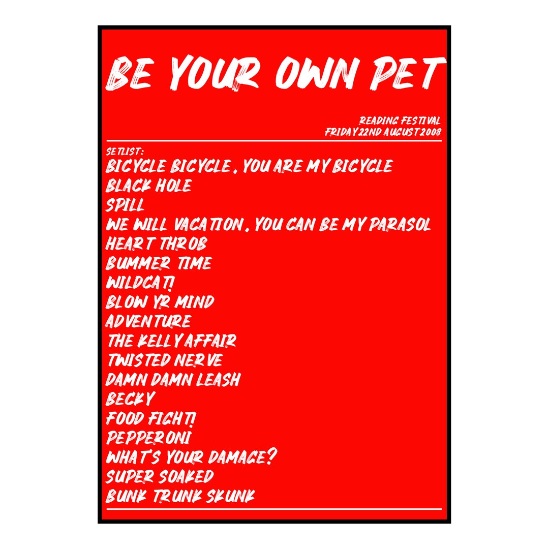 Be Your Own Pet Reading 22nd August 2008 Setlist poster