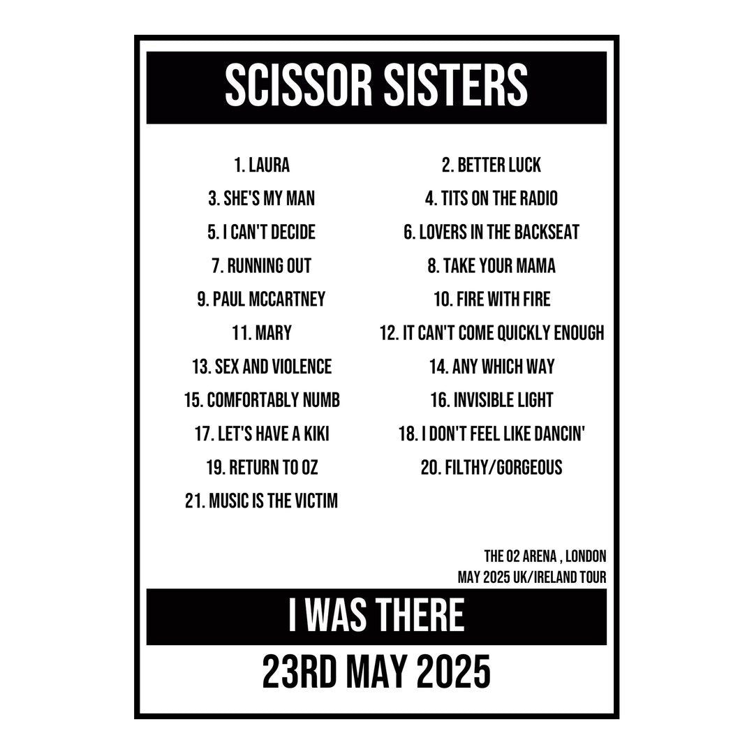 A Setlist Poster Featuring Scissor Sisters Gig from London in 2025