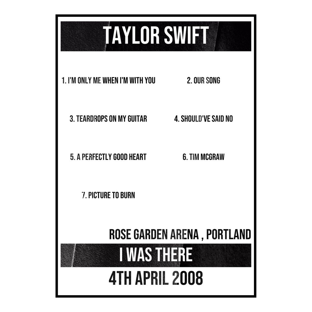 Taylor Swift Portland 4th April 2008 Setlist poster