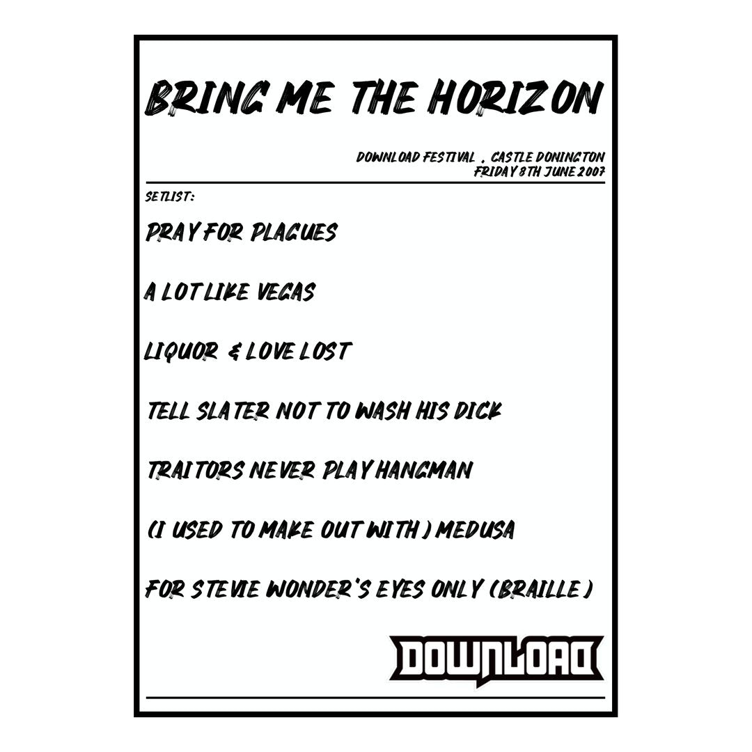 Bring Me the Horizon Castle Donington 8th June 2007 Setlist poster