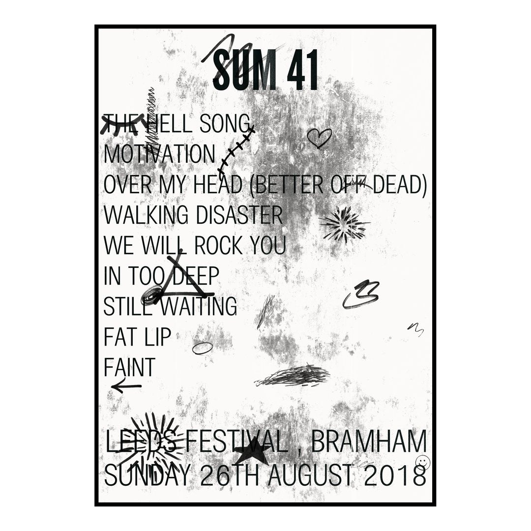 Sum 41 Bramham 26th August 2018 Setlist poster