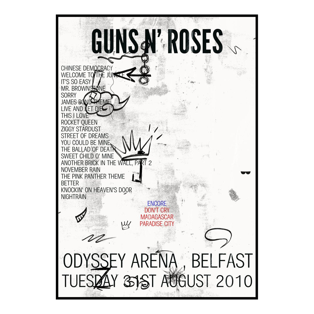 Guns N’ Roses Belfast 31st August 2010 Setlist poster