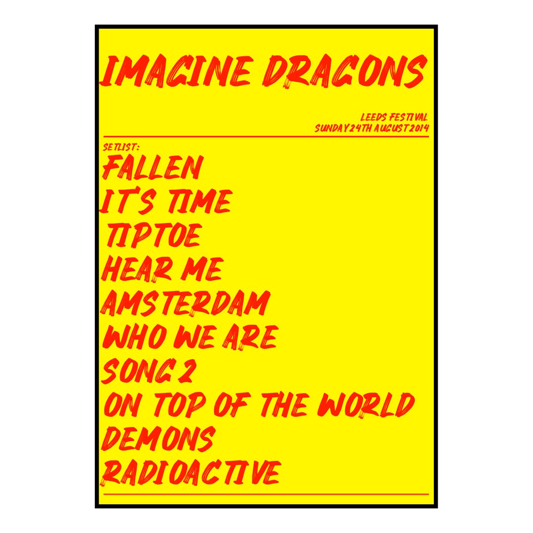 Imagine Dragons Bramham 24th August 2014 Setlist poster
