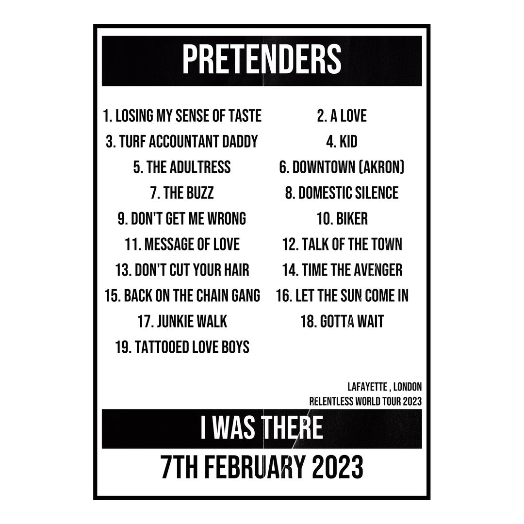 Pretenders London 7th February 2023 Setlist poster