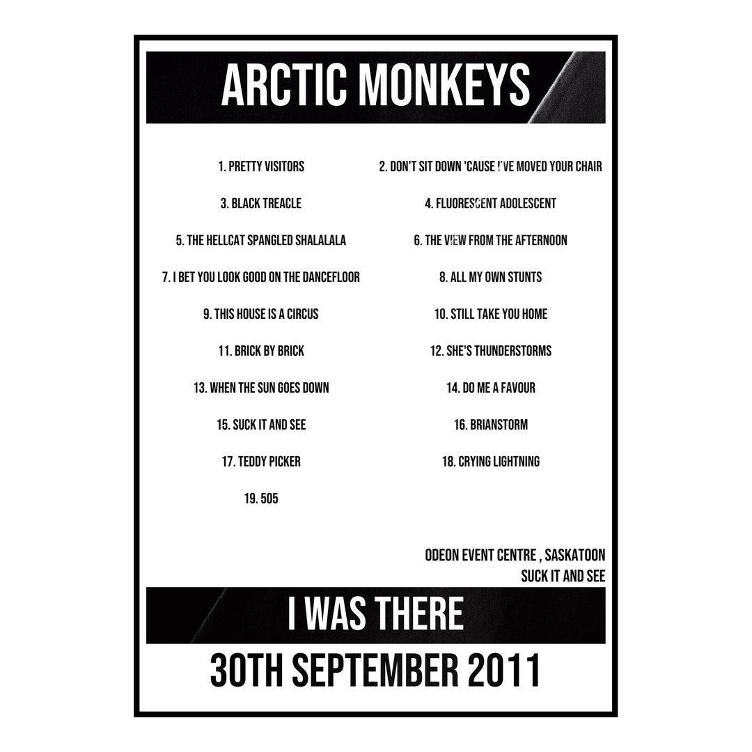 Arctic Monkeys Saskatoon 30th September 2011 Setlist poster
