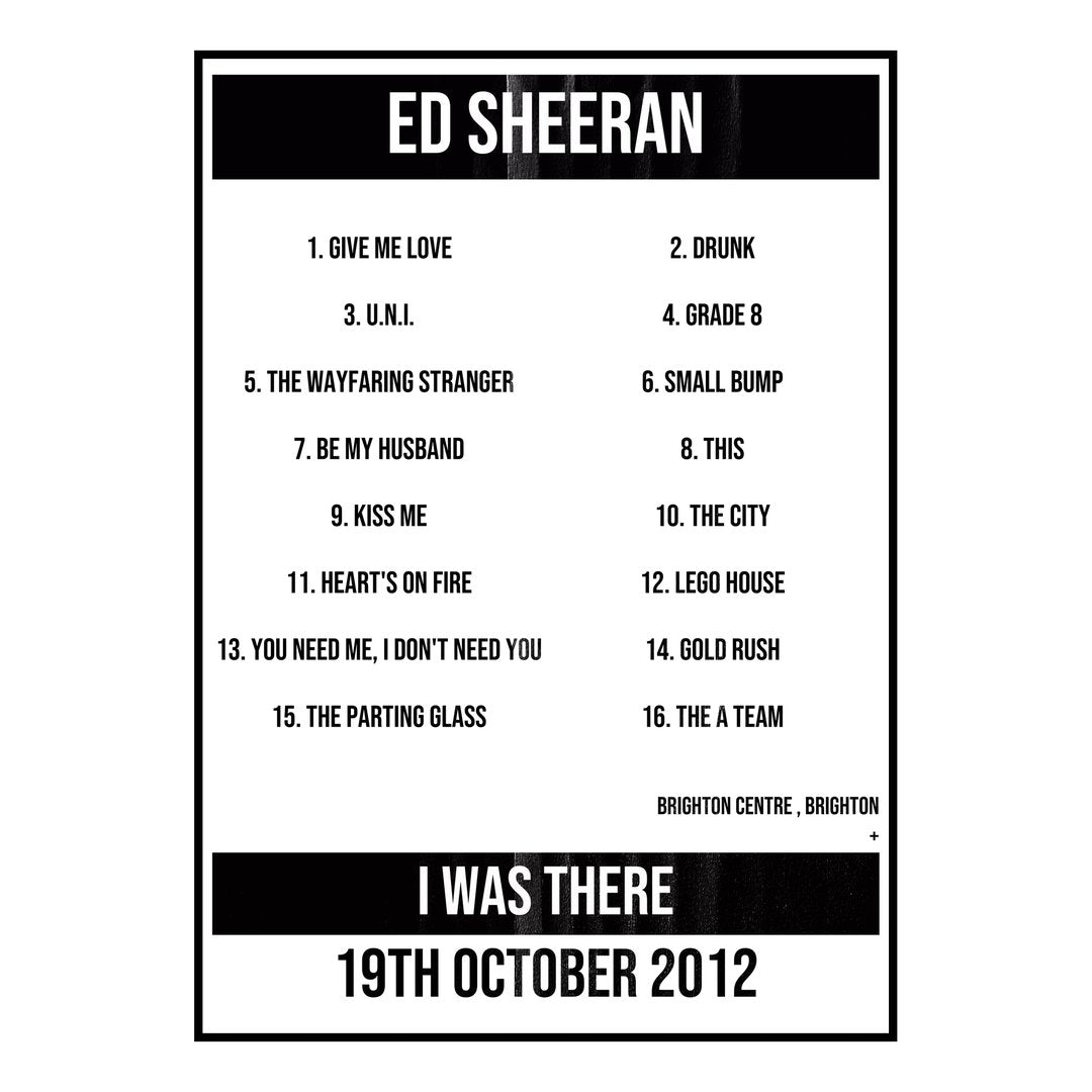 Ed Sheeran Brighton 19th October 2012 Setlist poster