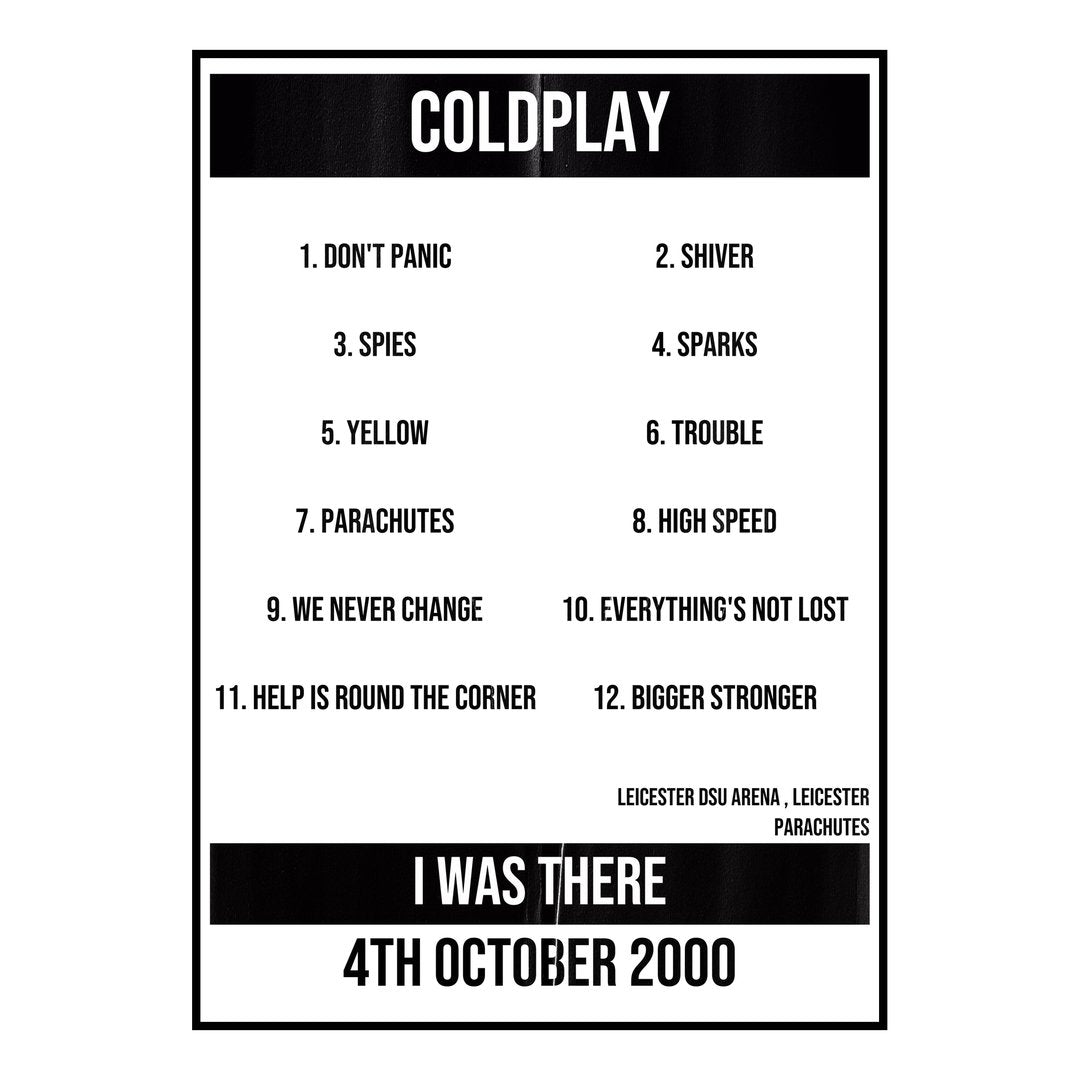 Coldplay Leicester 4th October 2000 Setlist poster