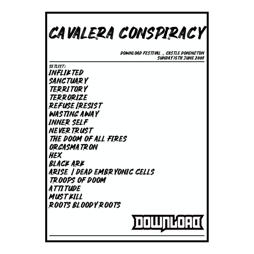 Cavalera Conspiracy Castle Donington 15th June 2008 Setlist poster