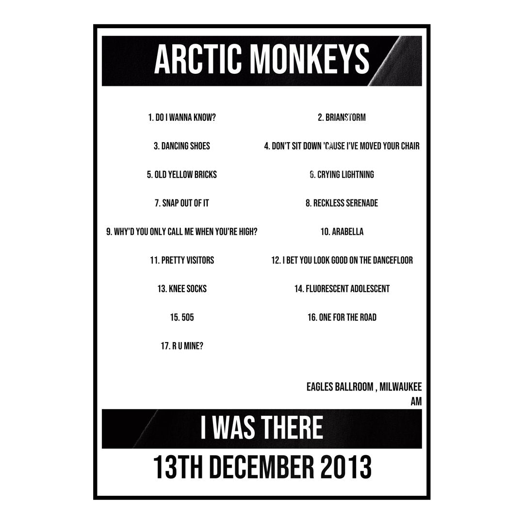 Arctic Monkeys Milwaukee 13th December 2013 Setlist poster