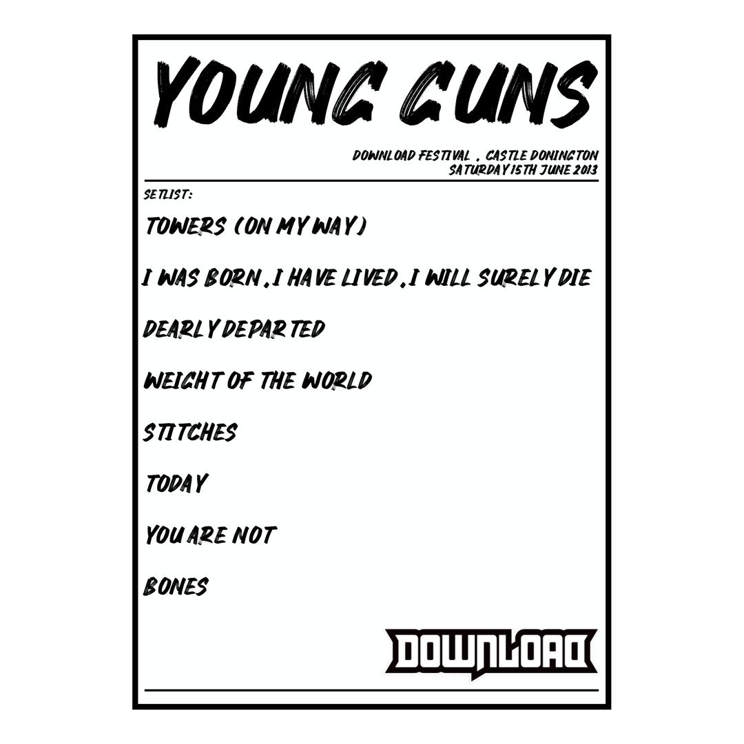 Young Guns Castle Donington 15th June 2013 Setlist poster