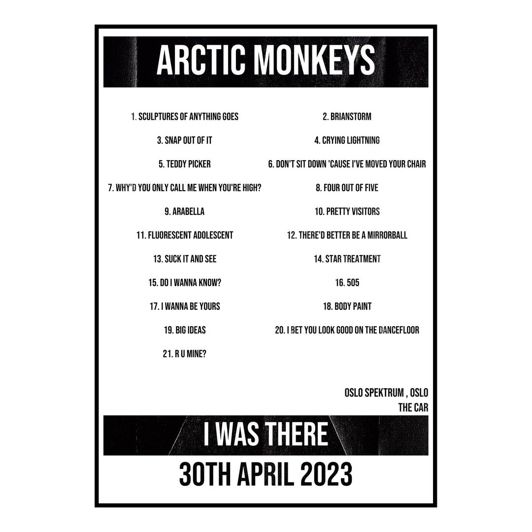 Arctic Monkeys Oslo 30th April 2023 Setlist poster