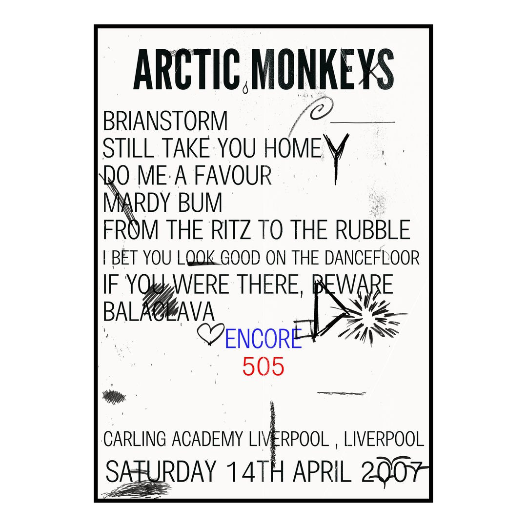 Arctic Monkeys Liverpool 14th April 2007 Setlist poster