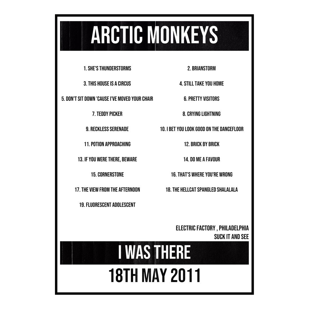 Arctic Monkeys Philadelphia 18th May 2011 Setlist poster