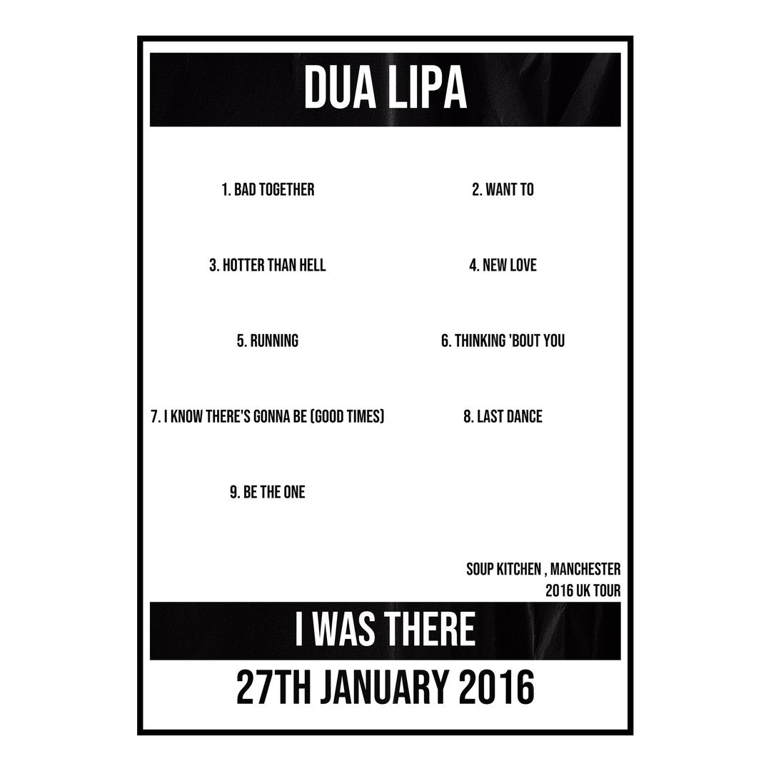 Dua Lipa Manchester 27th January 2016 Setlist poster