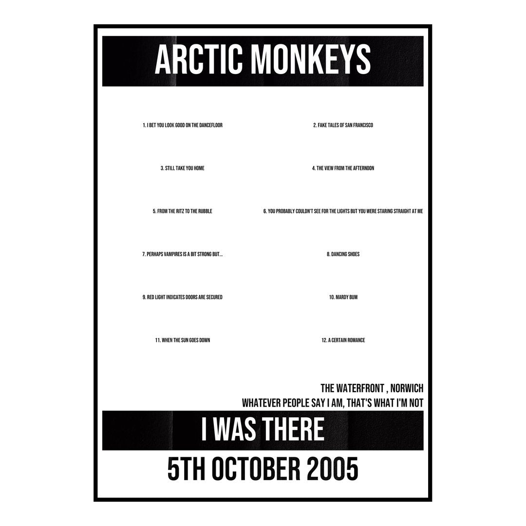Arctic Monkeys Norwich 5th October 2005 Setlist poster