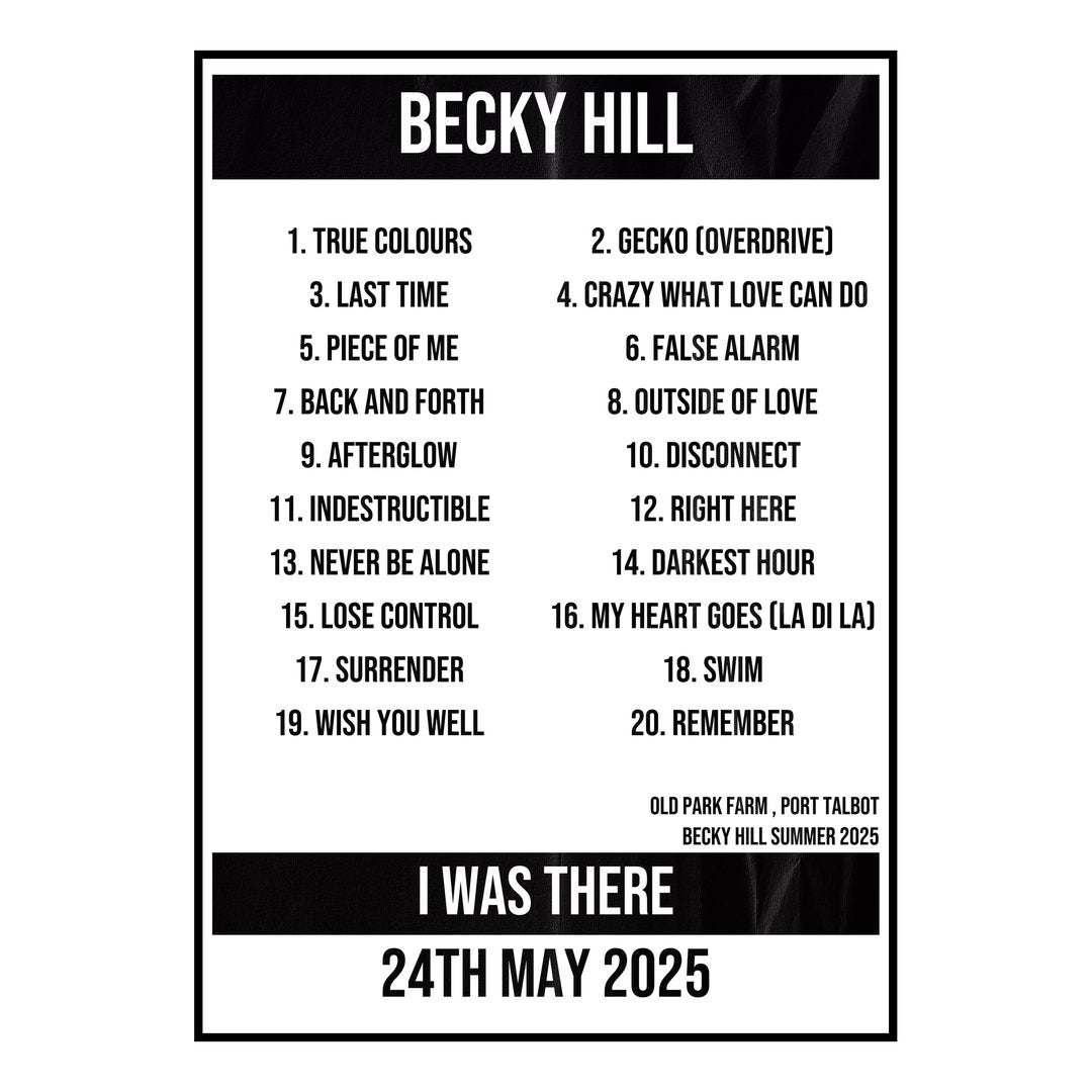 Becky Hill Port Talbot 24th May 2025 Setlist poster