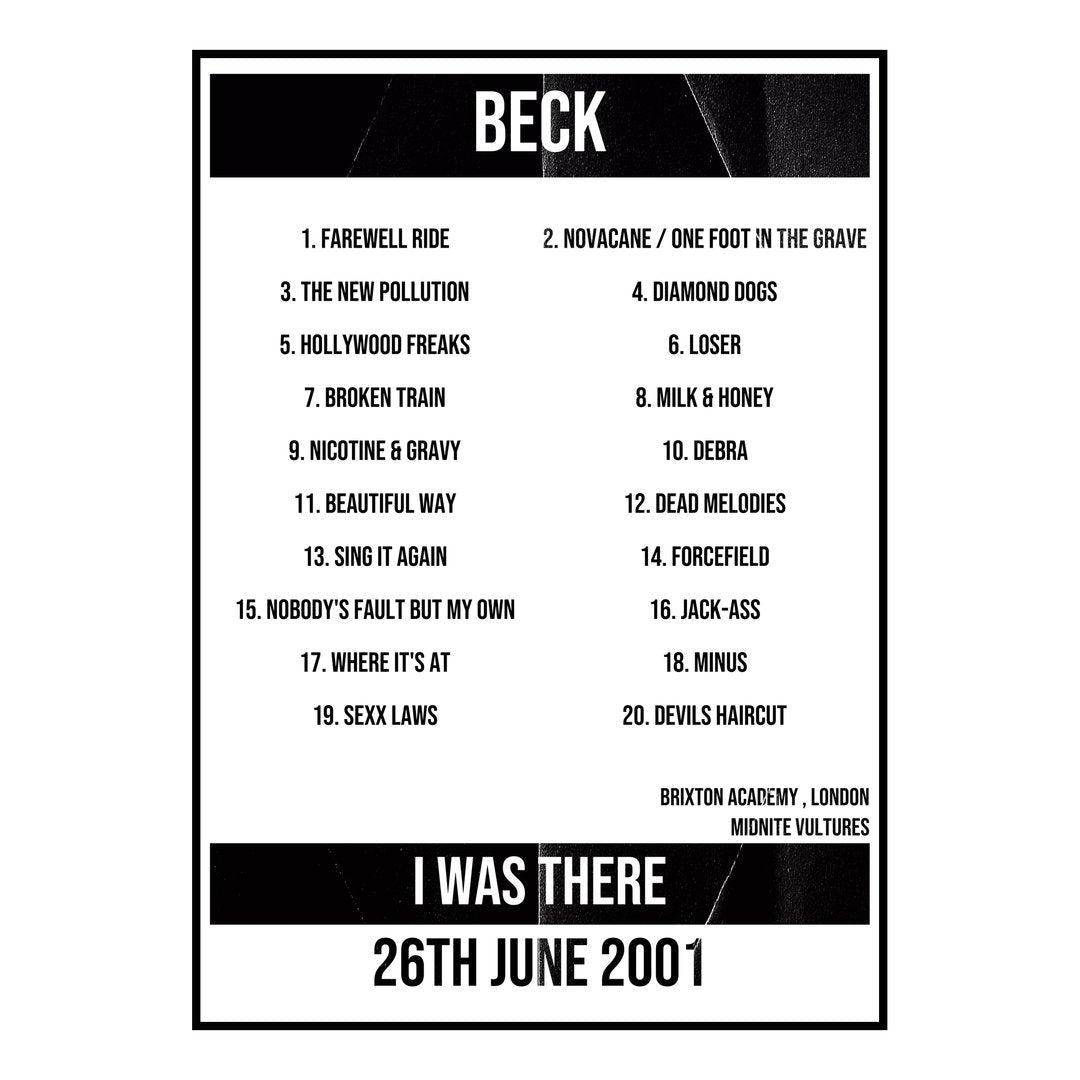 Beck London 26th June 2001 Setlist poster