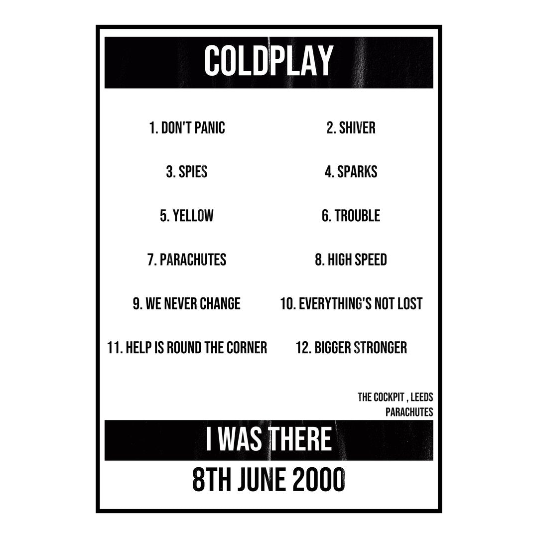 Coldplay Leeds 8th June 2000 Setlist poster