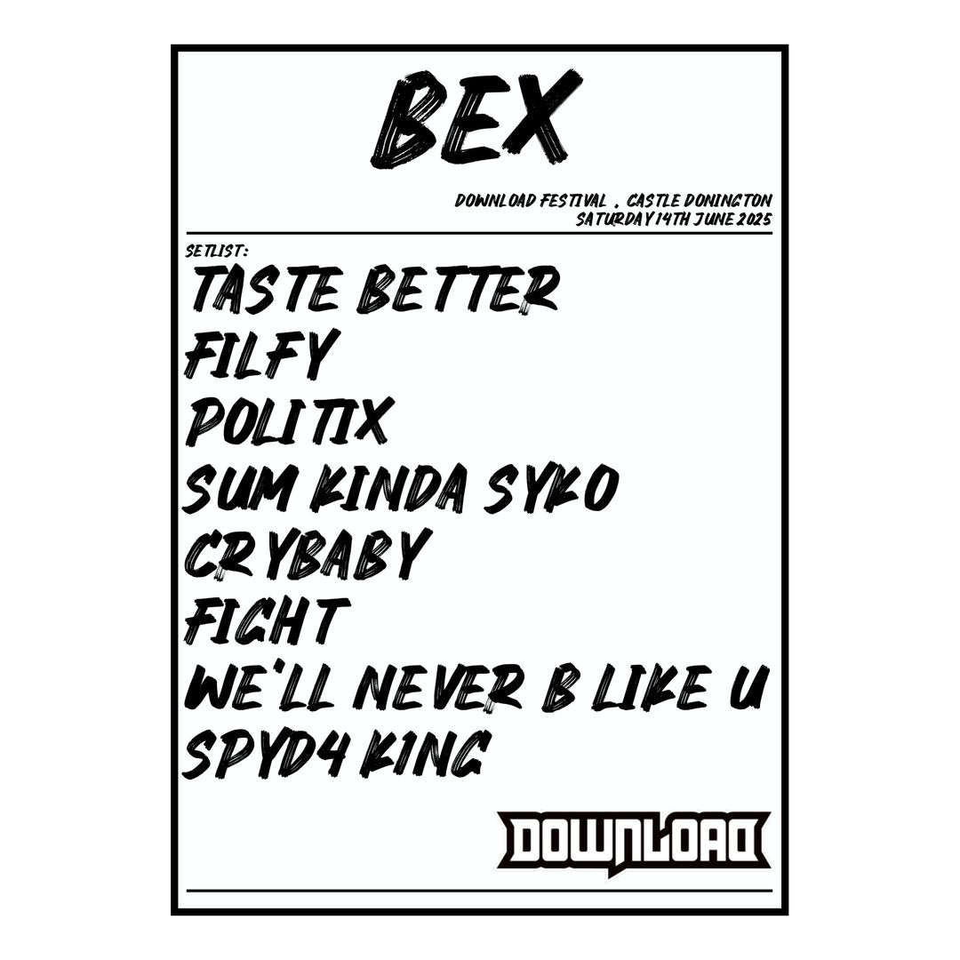 BEX Castle Donington 14th June 2025 Setlist poster