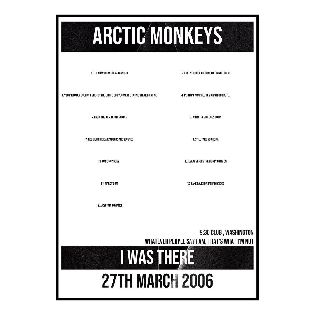 Arctic Monkeys Washington 27th March 2006 Setlist poster