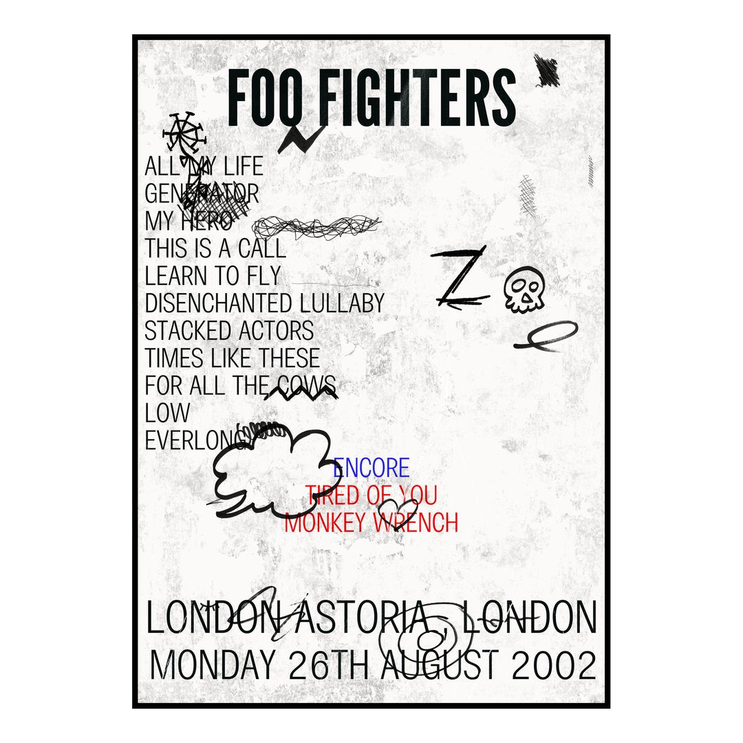 Foo Fighters London 26th August 2002 Setlist poster