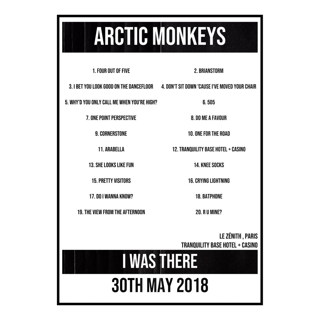 Arctic Monkeys Paris 30th May 2018 Setlist poster