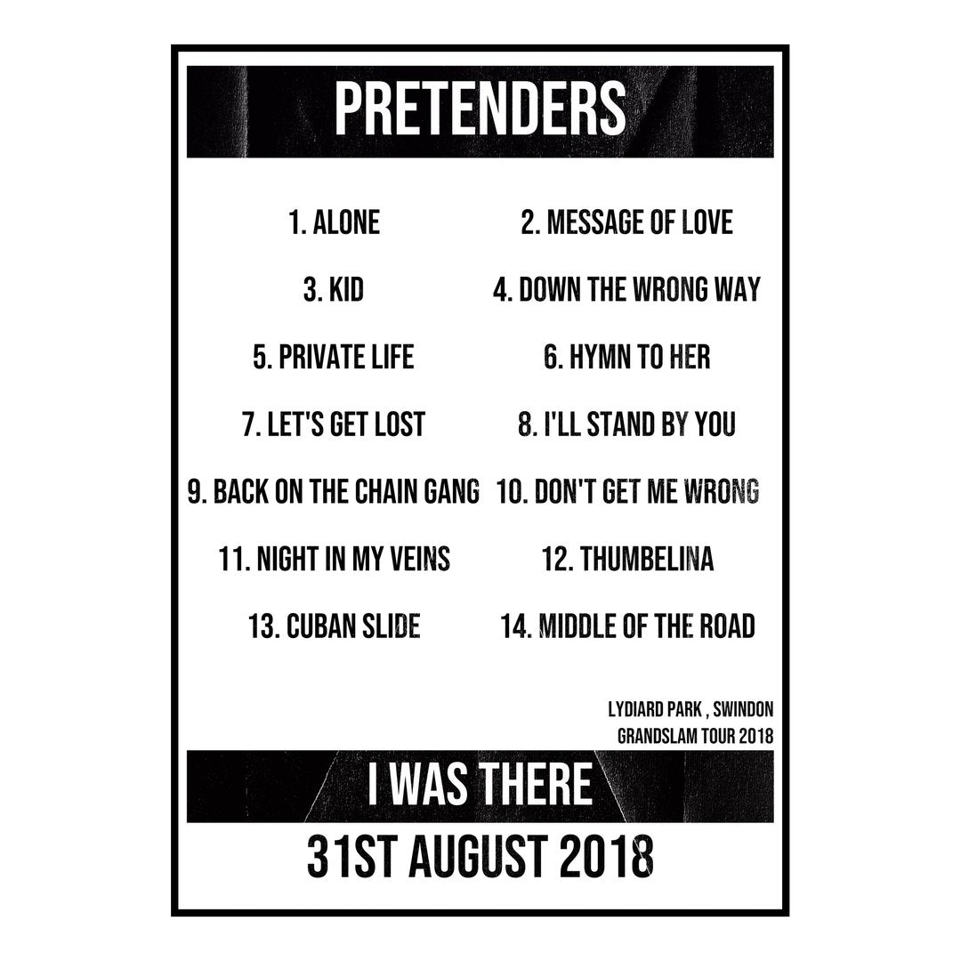 Pretenders Swindon 31st August 2018 Setlist poster