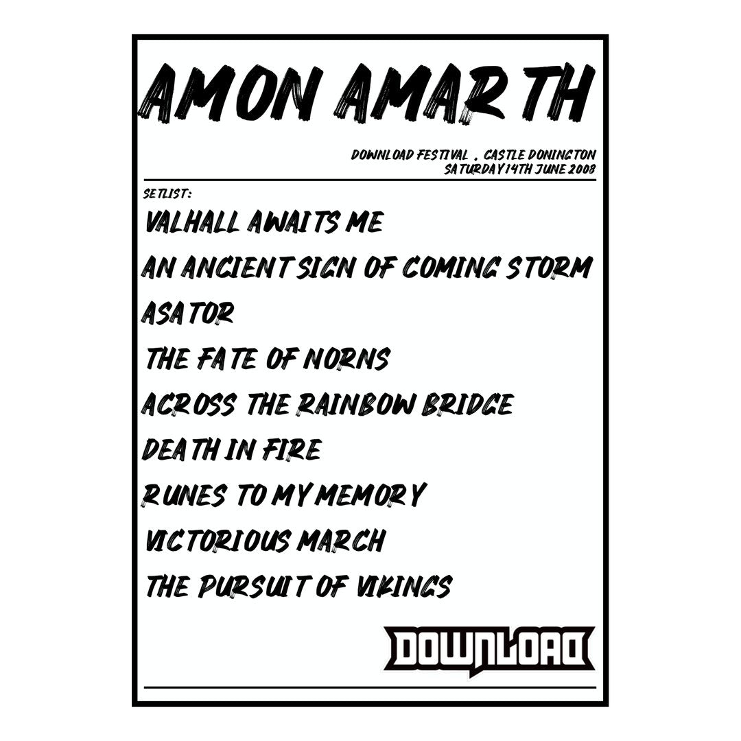 Amon Amarth Castle Donington 14th June 2008 Setlist poster