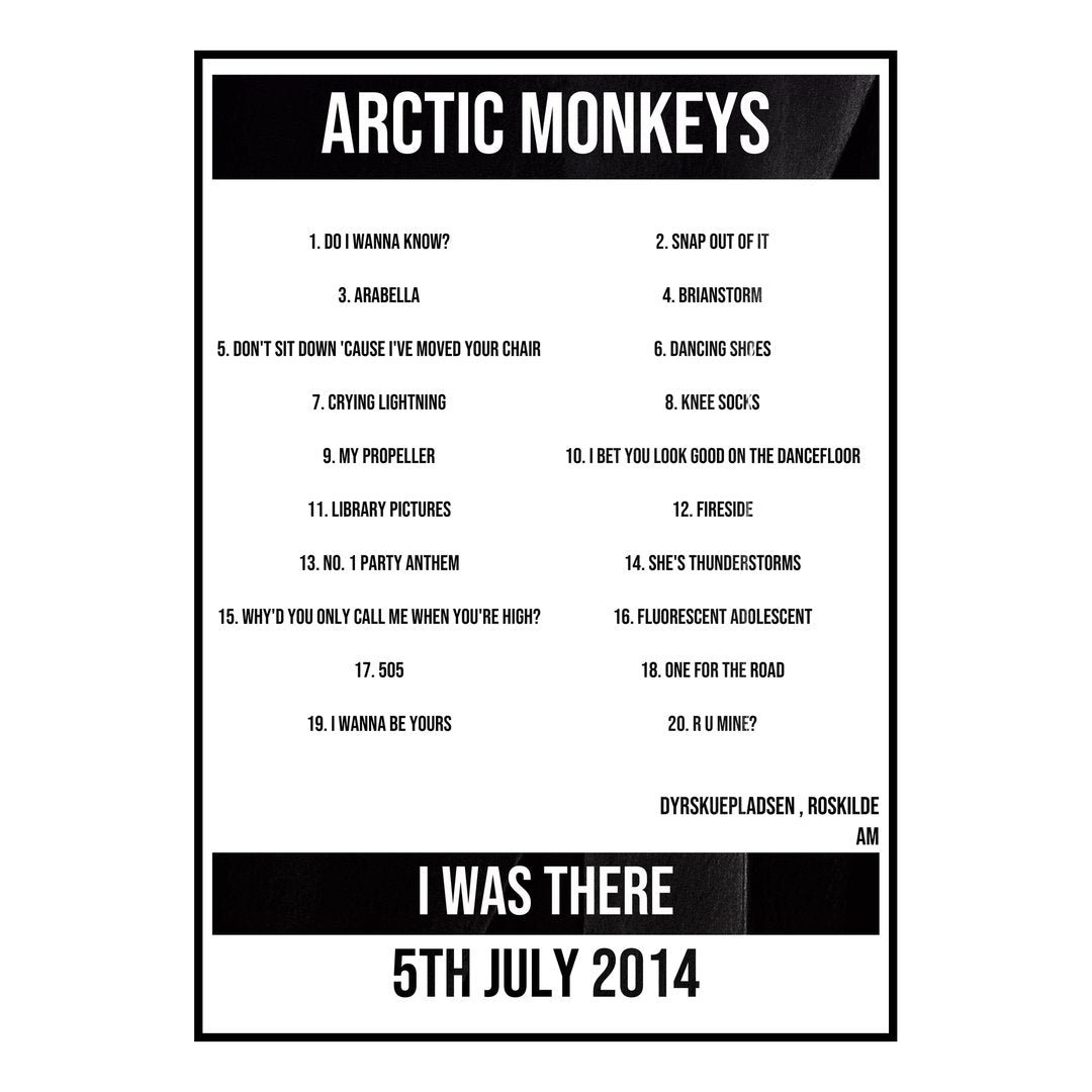 Arctic Monkeys Roskilde 5th July 2014 Setlist poster