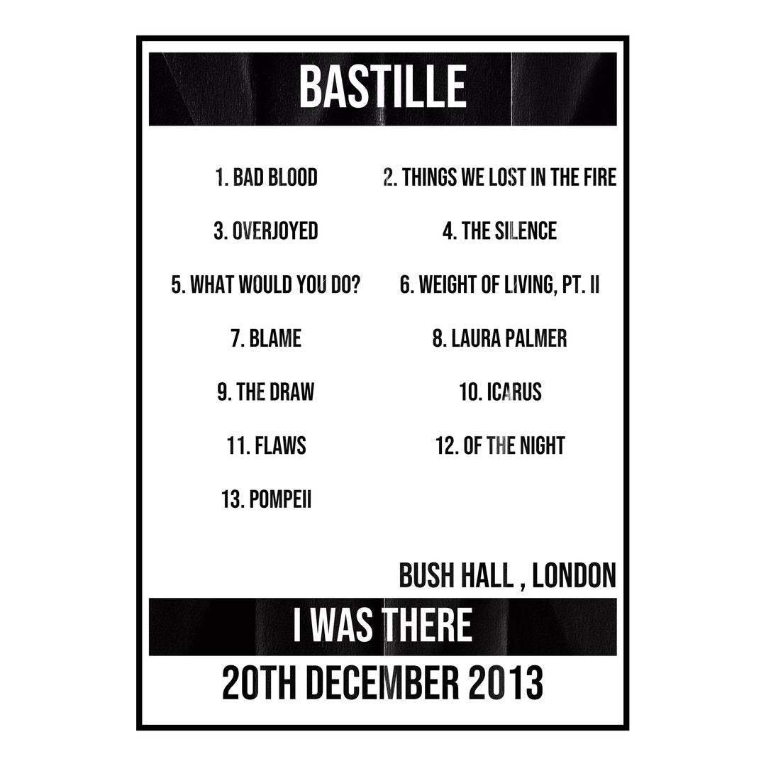 Bastille London 20th December 2013 Setlist poster