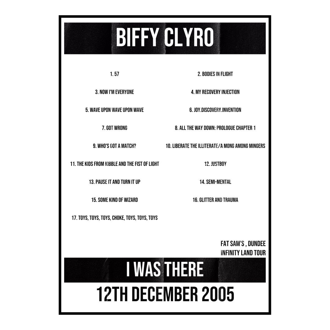 Biffy Clyro Dundee 12th December 2005 Setlist poster