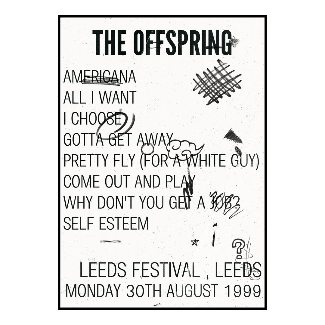 The Offspring Leeds 30th August 1999 Setlist poster