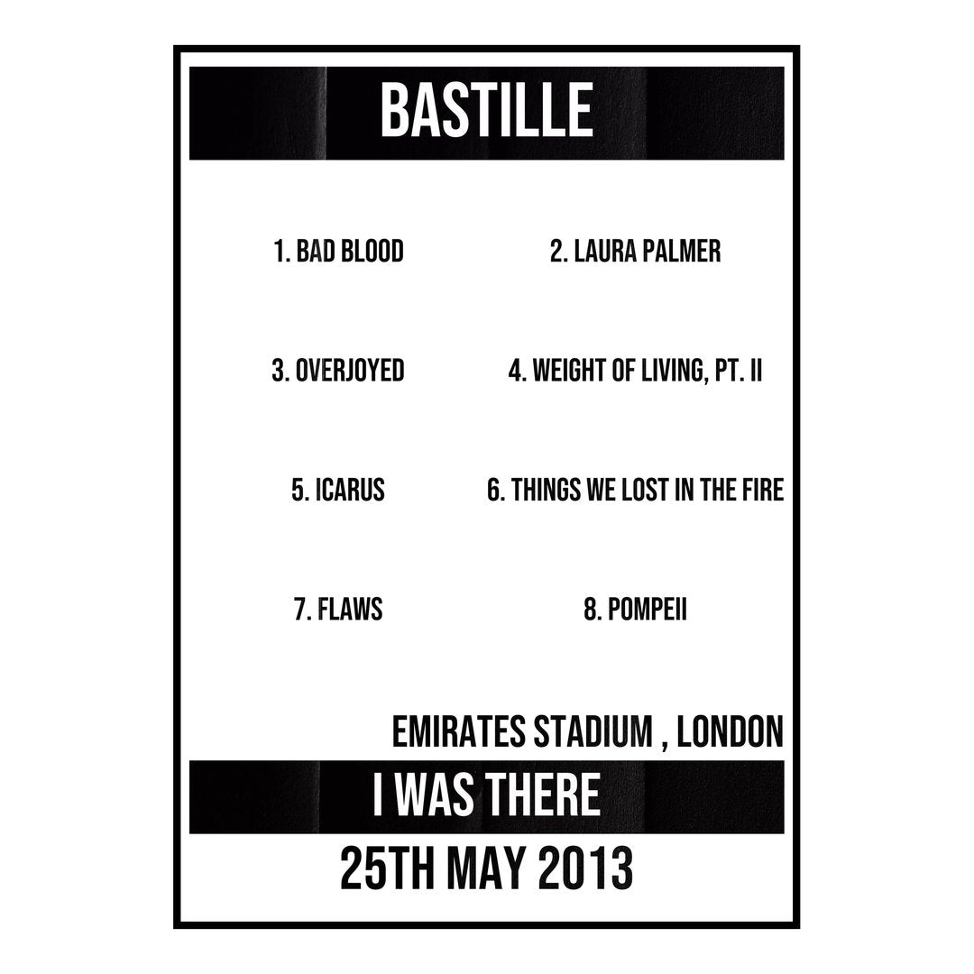 Bastille London 25th May 2013 Setlist poster